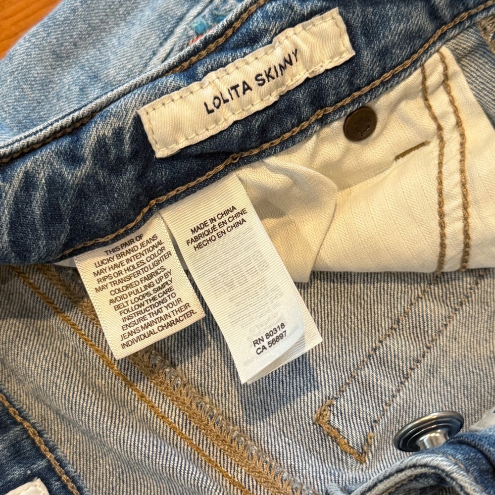 Lucky Brand Light Blue Skinny Jeans with Pink Floral Embroidery - Picture 7 of 12